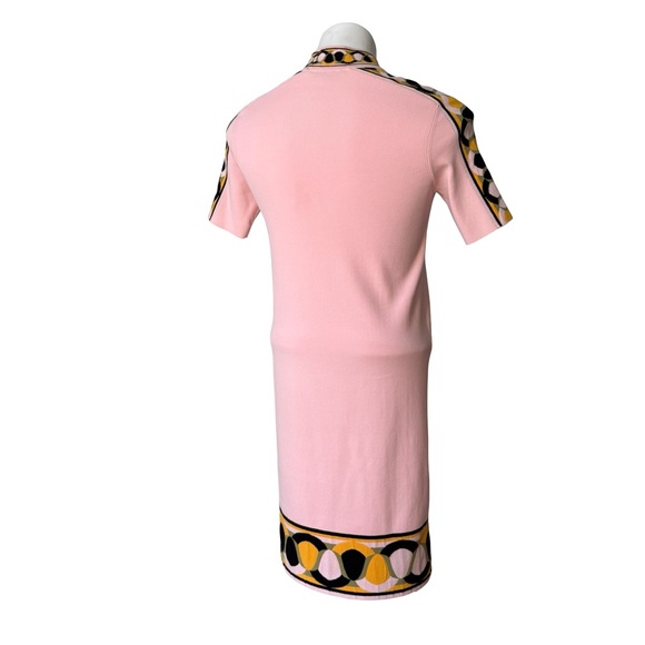 Emilio Pucci Knit Short Sleeve Mock Neck Dress with Geometric Border Trim, Sz XS - Picture 6 of 16